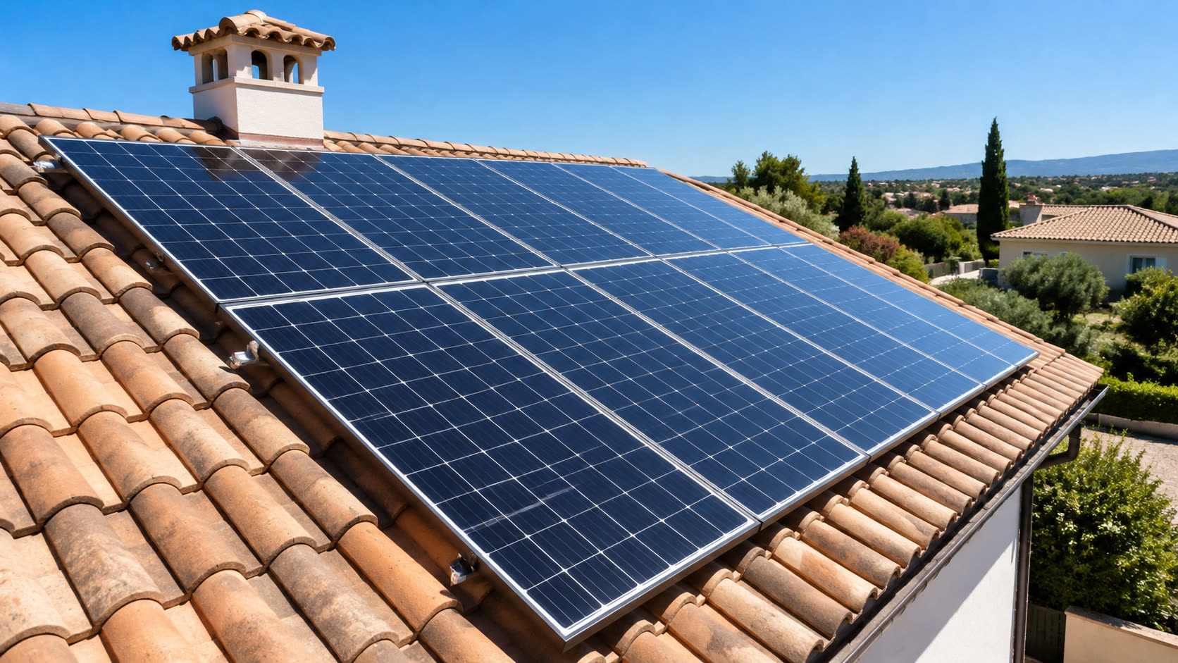 Placas solares sobre un tejado de teja